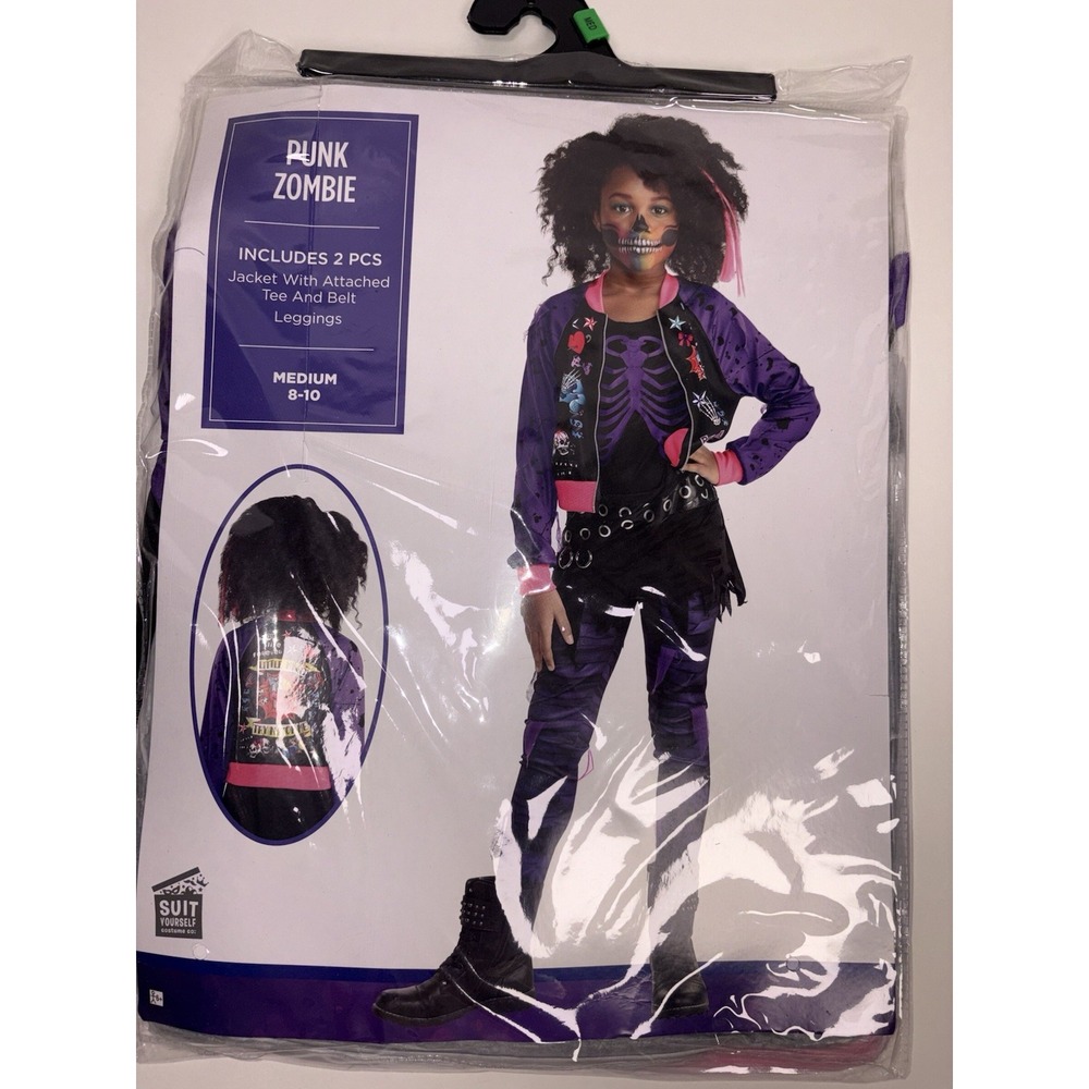 Amscan Punk Zombie Girl Purple Retro Pop Star Halloween Costume Kids Medium 8-10